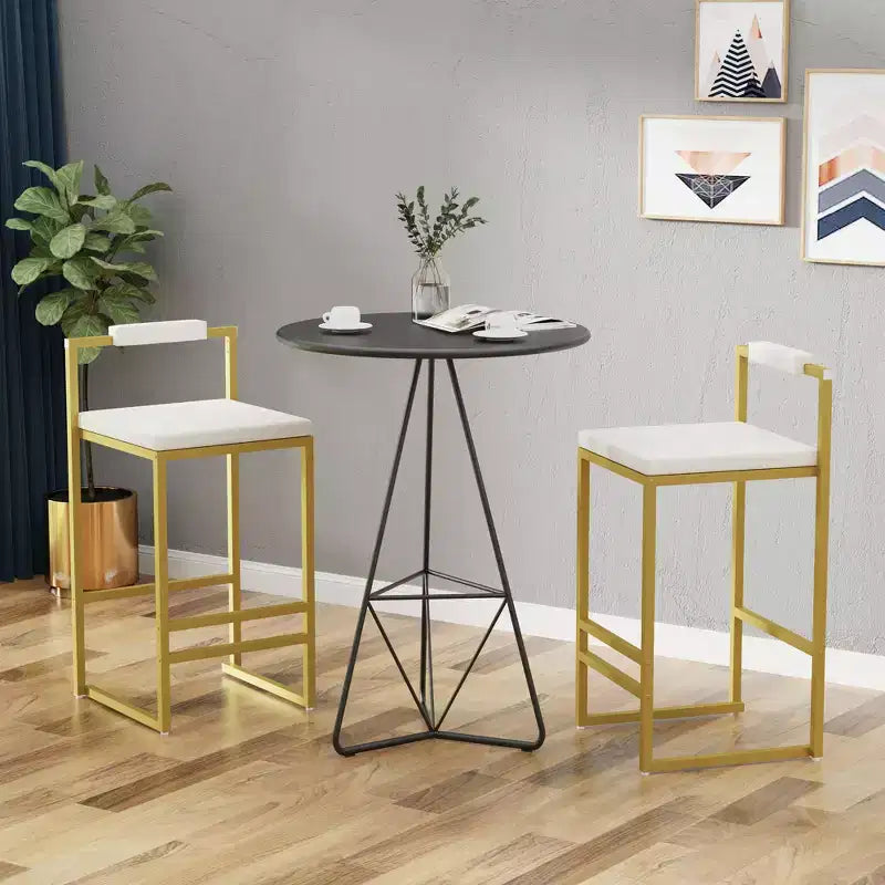 MAYEERTY Upholstered Velvet Bar Stools Set of 2 Modern Counter Height Indoor Dining Chairs Gold Creamy White