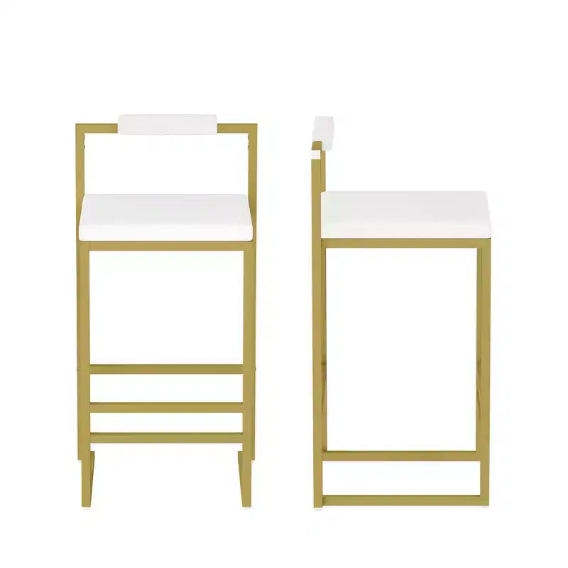 MAYEERTY Upholstered Velvet Bar Stools Set of 2 Modern Counter Height Indoor Dining Chairs Gold Creamy White