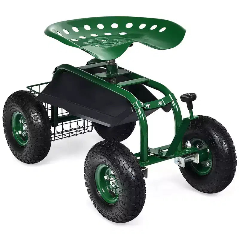 Costway Garden Cart Patio Wagon Rolling Work Seat with Tool Tray Basket Planting Blue/Red/Green