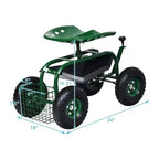 Costway Garden Cart Patio Wagon Rolling Work Seat with Tool Tray Basket Planting Blue/Red/Green