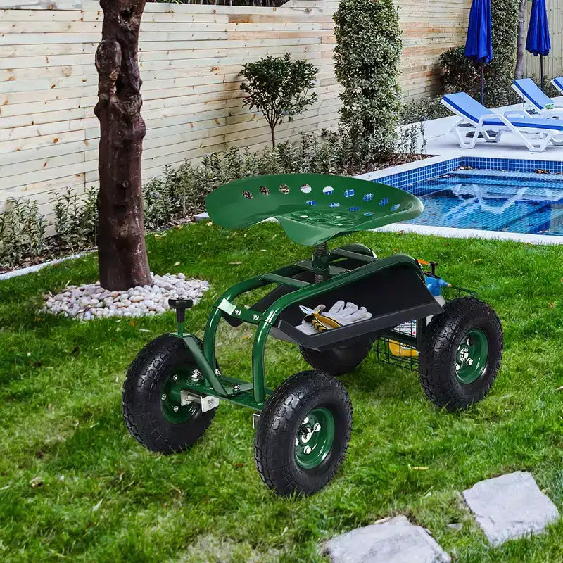 Costway Garden Cart Patio Wagon Rolling Work Seat with Tool Tray Basket Planting Blue/Red/Green