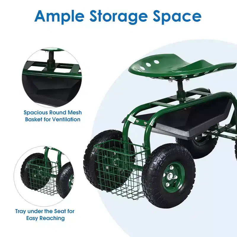 Costway Garden Cart Patio Wagon Rolling Work Seat with Tool Tray Basket Planting Blue/Red/Green