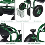 Costway Garden Cart Patio Wagon Rolling Work Seat with Tool Tray Basket Planting Blue/Red/Green