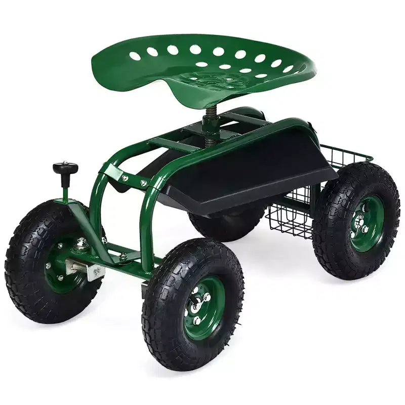 Costway Garden Cart Patio Wagon Rolling Work Seat with Tool Tray Basket Planting Blue/Red/Green