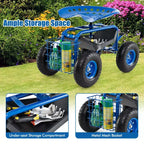 Costway Garden Cart Patio Wagon Rolling Work Seat with Tool Tray Basket Planting Blue/Red/Green