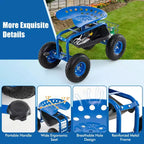 Costway Garden Cart Patio Wagon Rolling Work Seat with Tool Tray Basket Planting Blue/Red/Green