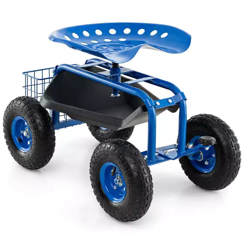 Costway Garden Cart Patio Wagon Rolling Work Seat with Tool Tray Basket Planting Blue/Red/Green