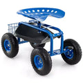 Costway Garden Cart Patio Wagon Rolling Work Seat with Tool Tray Basket Planting Blue/Red/Green