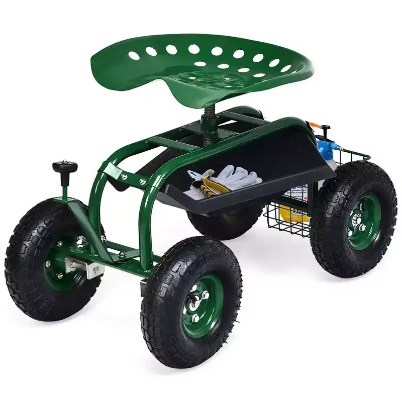 Costway Garden Cart Patio Wagon Rolling Work Seat with Tool Tray Basket Planting Blue/Red/Green