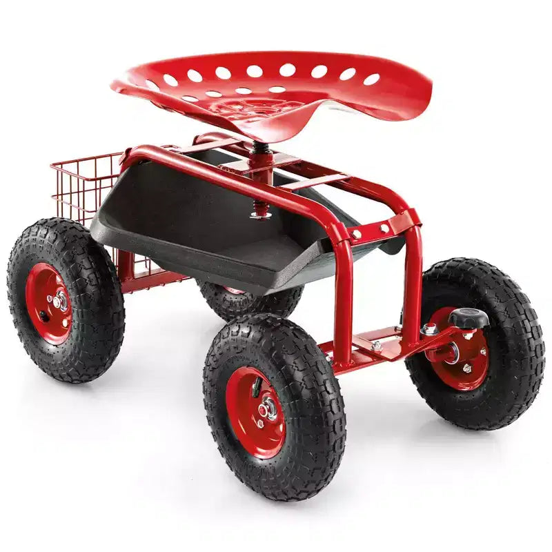 Costway Garden Cart Patio Wagon Rolling Work Seat with Tool Tray Basket Planting Blue/Red/Green