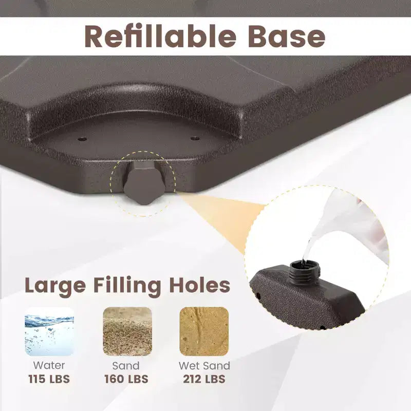 Costway 20 Patio Offset Umbrella Base Stand Water Filled Base Weights Sand Plate Set Brown/Black
