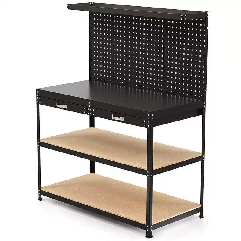 Costway 48 x 24 Workbench Heavy-Duty WorkTable with 3 PCs Pegboard Drawer & Shelves Navy/Black