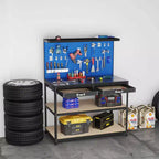 Costway 48 x 24 Workbench Heavy-Duty WorkTable with 3 PCs Pegboard Drawer & Shelves Navy/Black
