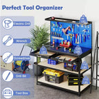 Costway 48 x 24 Workbench Heavy-Duty WorkTable with 3 PCs Pegboard Drawer & Shelves Navy/Black