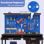 Costway 48 x 24 Workbench Heavy-Duty WorkTable with 3 PCs Pegboard Drawer & Shelves Navy/Black