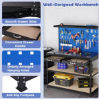 Costway 48 x 24 Workbench Heavy-Duty WorkTable with 3 PCs Pegboard Drawer & Shelves Navy/Black
