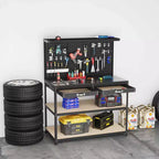 Costway 48 x 24 Workbench Heavy-Duty WorkTable with 3 PCs Pegboard Drawer & Shelves Navy/Black