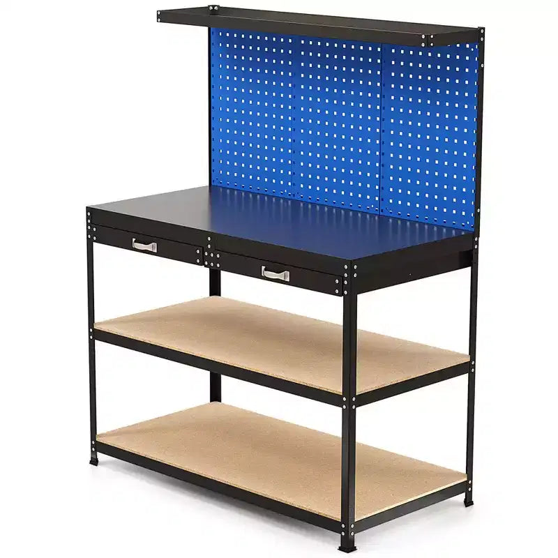 Costway 48 x 24 Workbench Heavy-Duty WorkTable with 3 PCs Pegboard Drawer & Shelves Navy/Black