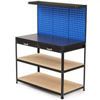 Costway 48 x 24 Workbench Heavy-Duty WorkTable with 3 PCs Pegboard Drawer & Shelves Navy/Black