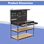 Costway 48 x 24 Workbench Heavy-Duty WorkTable with 3 PCs Pegboard Drawer & Shelves Navy/Black