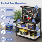 Costway 48 x 24 Workbench Heavy-Duty WorkTable with 3 PCs Pegboard Drawer & Shelves Navy/Black
