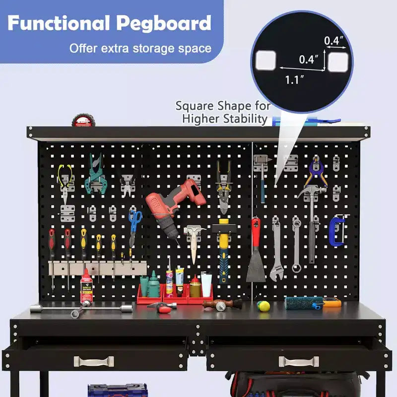 Costway 48 x 24 Workbench Heavy-Duty WorkTable with 3 PCs Pegboard Drawer & Shelves Navy/Black