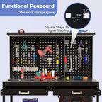 Costway 48 x 24 Workbench Heavy-Duty WorkTable with 3 PCs Pegboard Drawer & Shelves Navy/Black