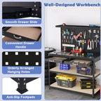 Costway 48 x 24 Workbench Heavy-Duty WorkTable with 3 PCs Pegboard Drawer & Shelves Navy/Black