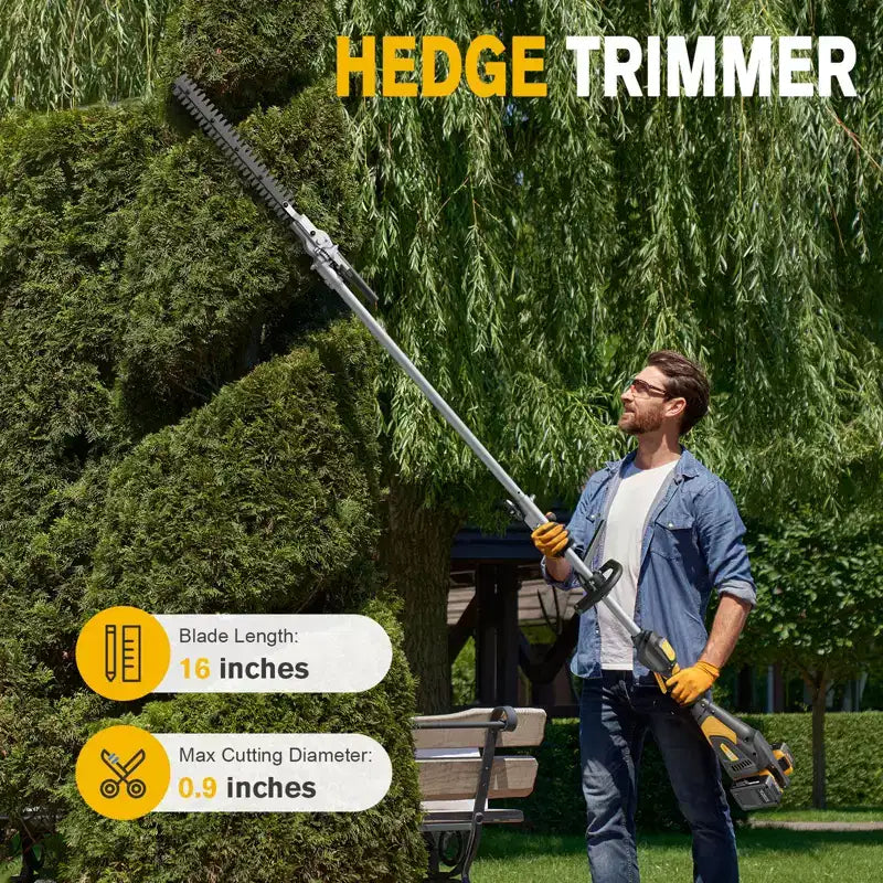 4-in-1 Cordless Hedge Trimmer and Pole Saw Dual 20V Batteries Brushless