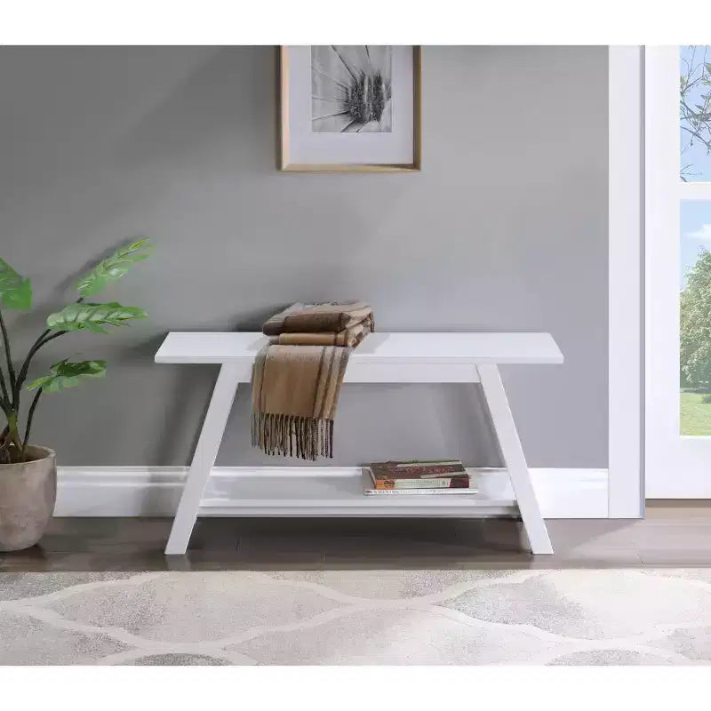 Roundhill Furniture Elyz Solid Wood Bench with Shelf