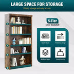 FDW Industrial-Style 5-Tier Bookshelf Wood Bookcases Perfect for Home Office Living Room, Brown
