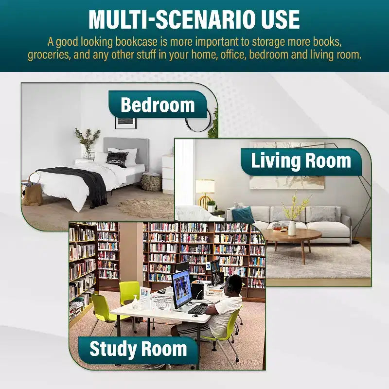 FDW Industrial-Style 5-Tier Bookshelf Wood Bookcases Perfect for Home Office Living Room, Brown