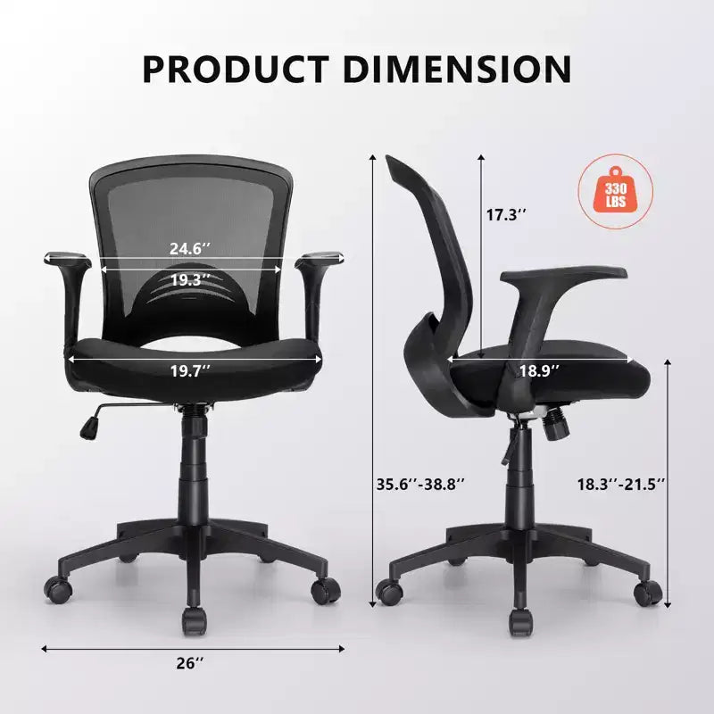 Ergonomic Mesh Office Chair 330 lb Capacity Computer Desk Chair with Built-In Lumbar Support High-Density Foam Seat Five-Star Base