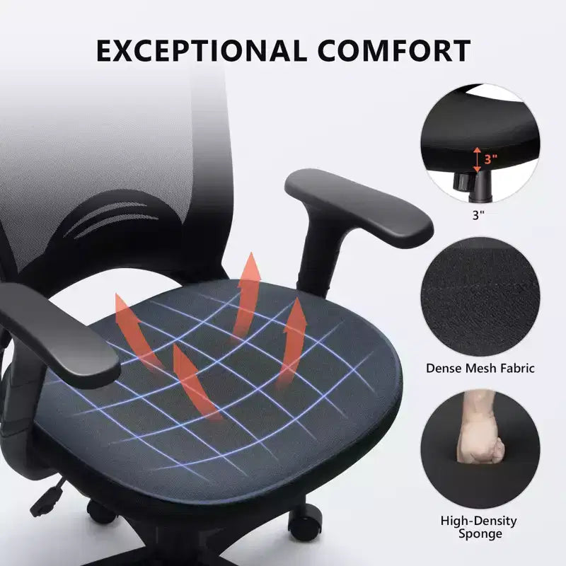 Ergonomic Mesh Office Chair 330 lb Capacity Computer Desk Chair with Built-In Lumbar Support High-Density Foam Seat Five-Star Base