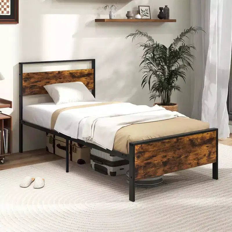 Costway Twin/Full/Queen/King Size Bed Frame with Wooden Headboard and Footboard Under-Bed Storage
