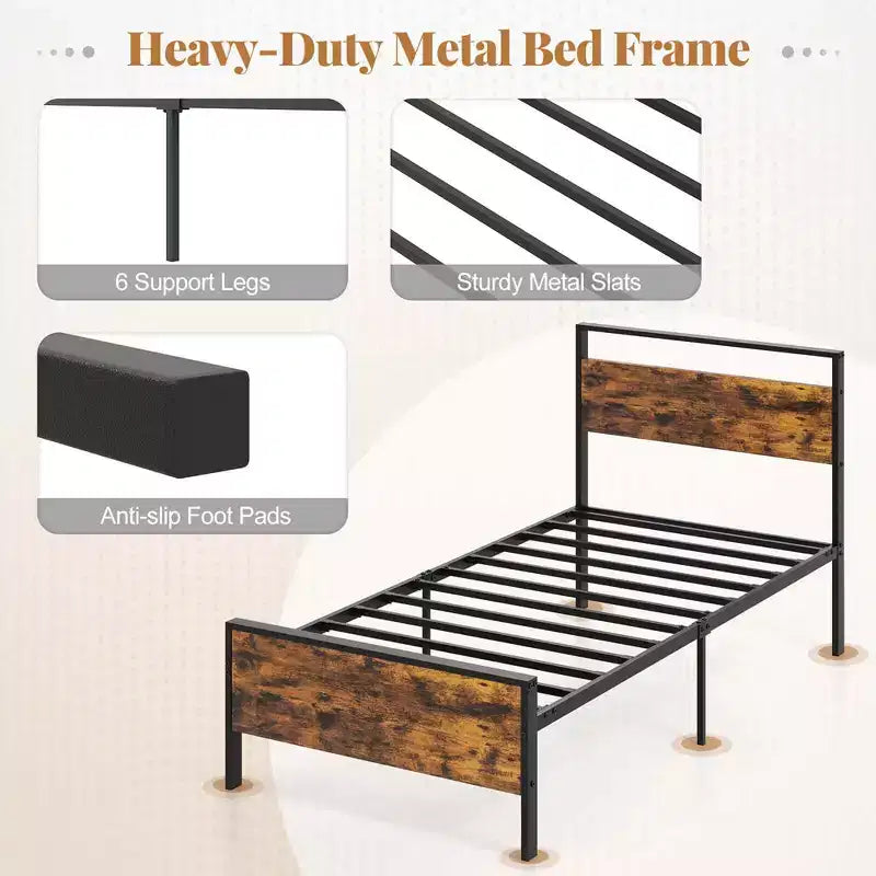 Costway Twin/Full/Queen/King Size Bed Frame with Wooden Headboard and Footboard Under-Bed Storage