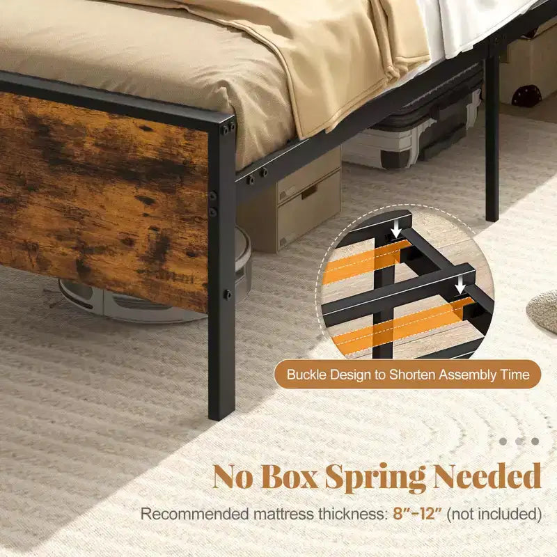 Costway Twin/Full/Queen/King Size Bed Frame with Wooden Headboard and Footboard Under-Bed Storage