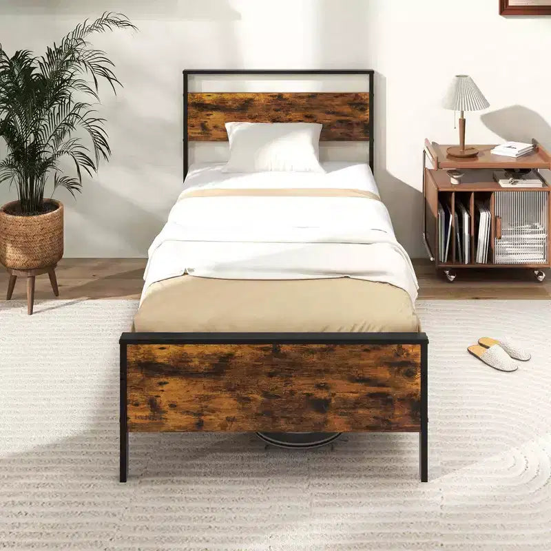 Costway Twin/Full/Queen/King Size Bed Frame with Wooden Headboard and Footboard Under-Bed Storage