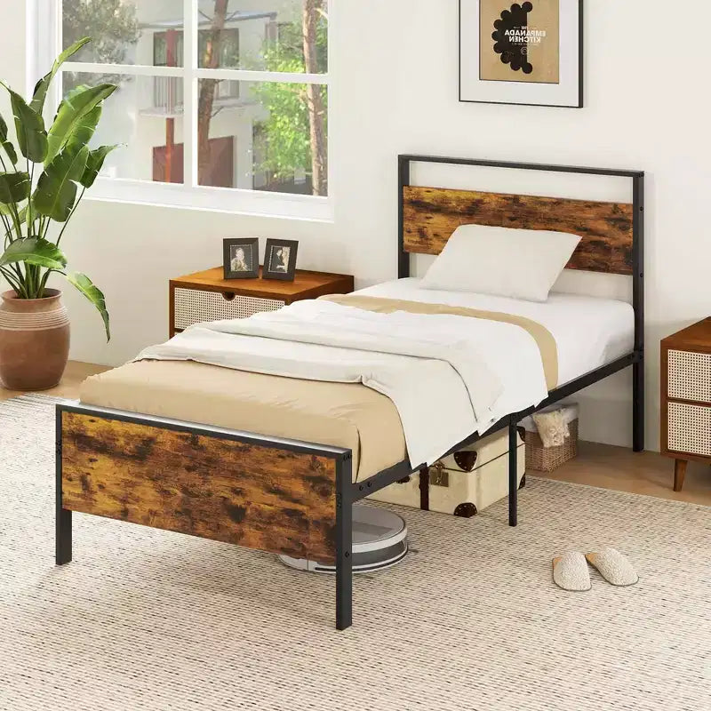 Costway Twin/Full/Queen/King Size Bed Frame with Wooden Headboard and Footboard Under-Bed Storage