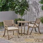 GDFStudio Baia Outdoor Acacia Wood 3 Piece Bistro Set with Cushion