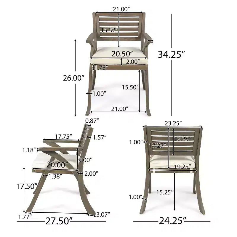 GDFStudio Baia Outdoor Acacia Wood 3 Piece Bistro Set with Cushion