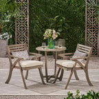 GDFStudio Baia Outdoor Acacia Wood 3 Piece Bistro Set with Cushion