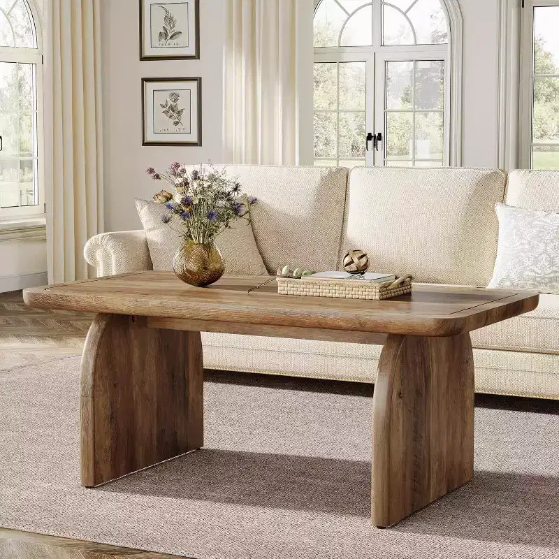 Lantine Rectangle Coffee Table, 47-Inch Wood Farmhouse Accent Center Table Low Cocktail Tea Table, Easy Assembly