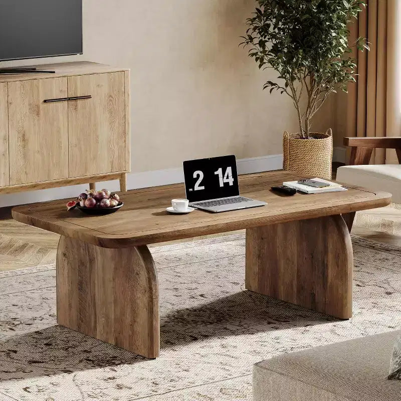 Lantine Rectangle Coffee Table, 47-Inch Wood Farmhouse Accent Center Table Low Cocktail Tea Table, Easy Assembly