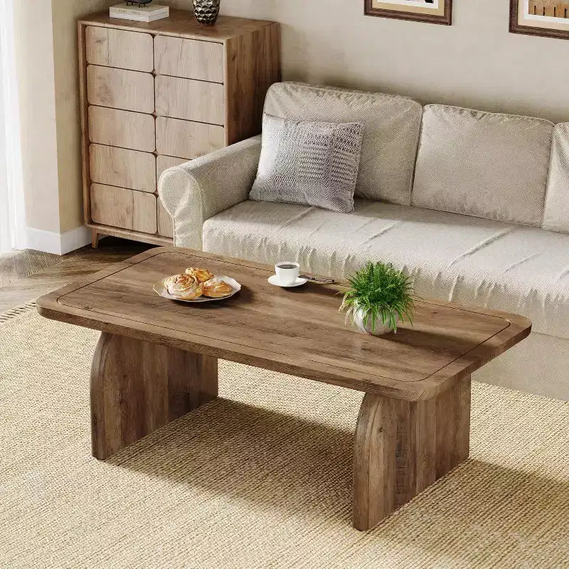 Lantine Rectangle Coffee Table, 47-Inch Wood Farmhouse Accent Center Table Low Cocktail Tea Table, Easy Assembly