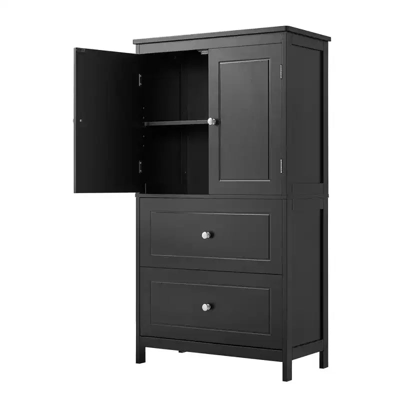 Whisen Bathroom Storage Cabinet, Cabinet with Double Doors, Drawers and Adjustable Shelf