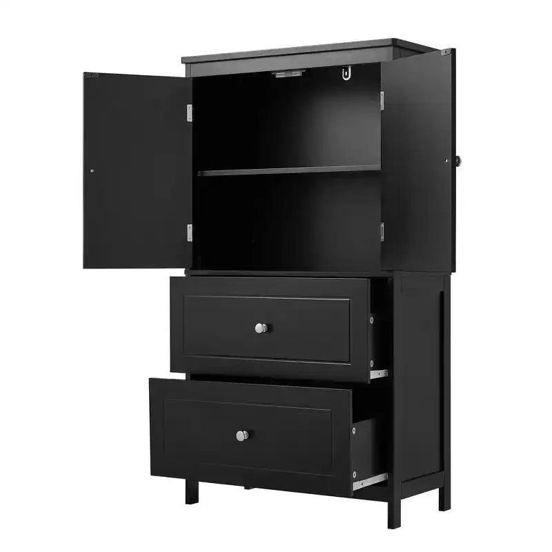 Whisen Bathroom Storage Cabinet, Cabinet with Double Doors, Drawers and Adjustable Shelf