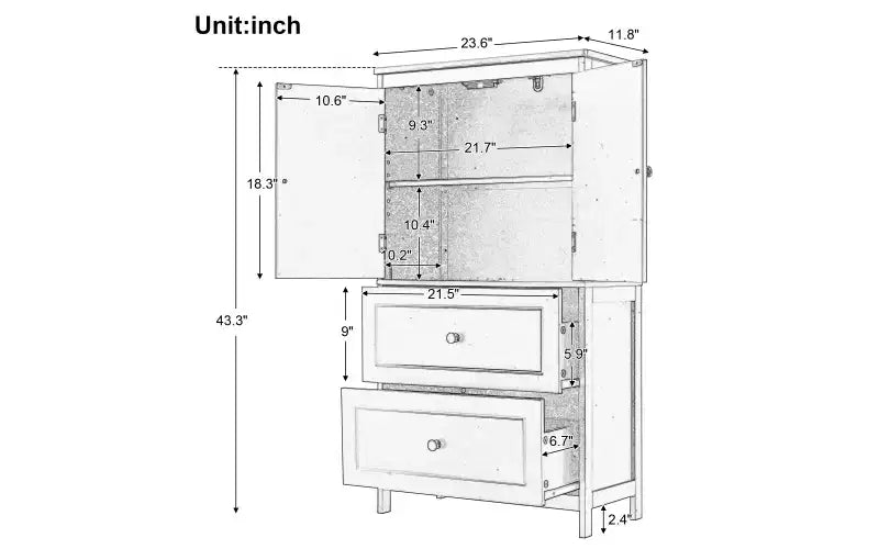 Whisen Bathroom Storage Cabinet, Cabinet with Double Doors, Drawers and Adjustable Shelf