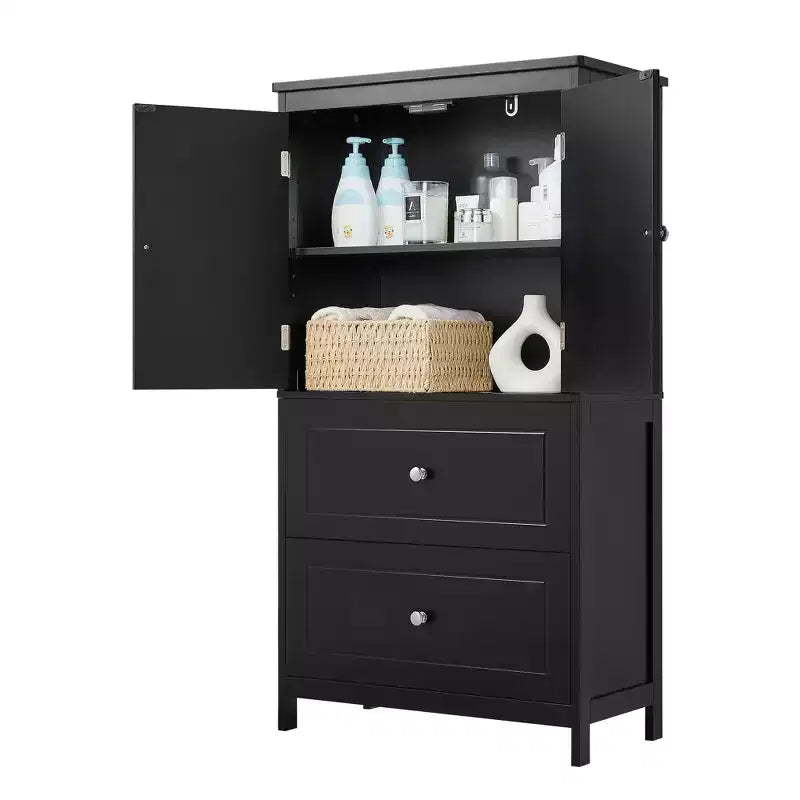 Whisen Bathroom Storage Cabinet, Cabinet with Double Doors, Drawers and Adjustable Shelf