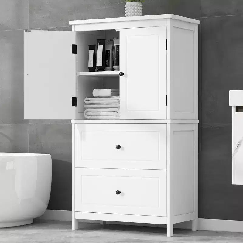 Whisen Bathroom Storage Cabinet, Cabinet with Double Doors, Drawers and Adjustable Shelf